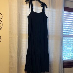 Madewell Tie Strap Tiered Black Midi Dress Black size M